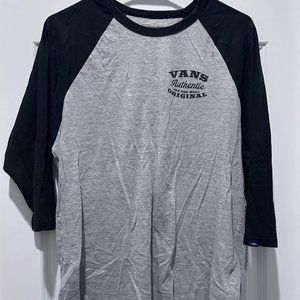 Van's Mens Baseball 3/4 Sleeve Shirt in Black&Grey in Size Large
